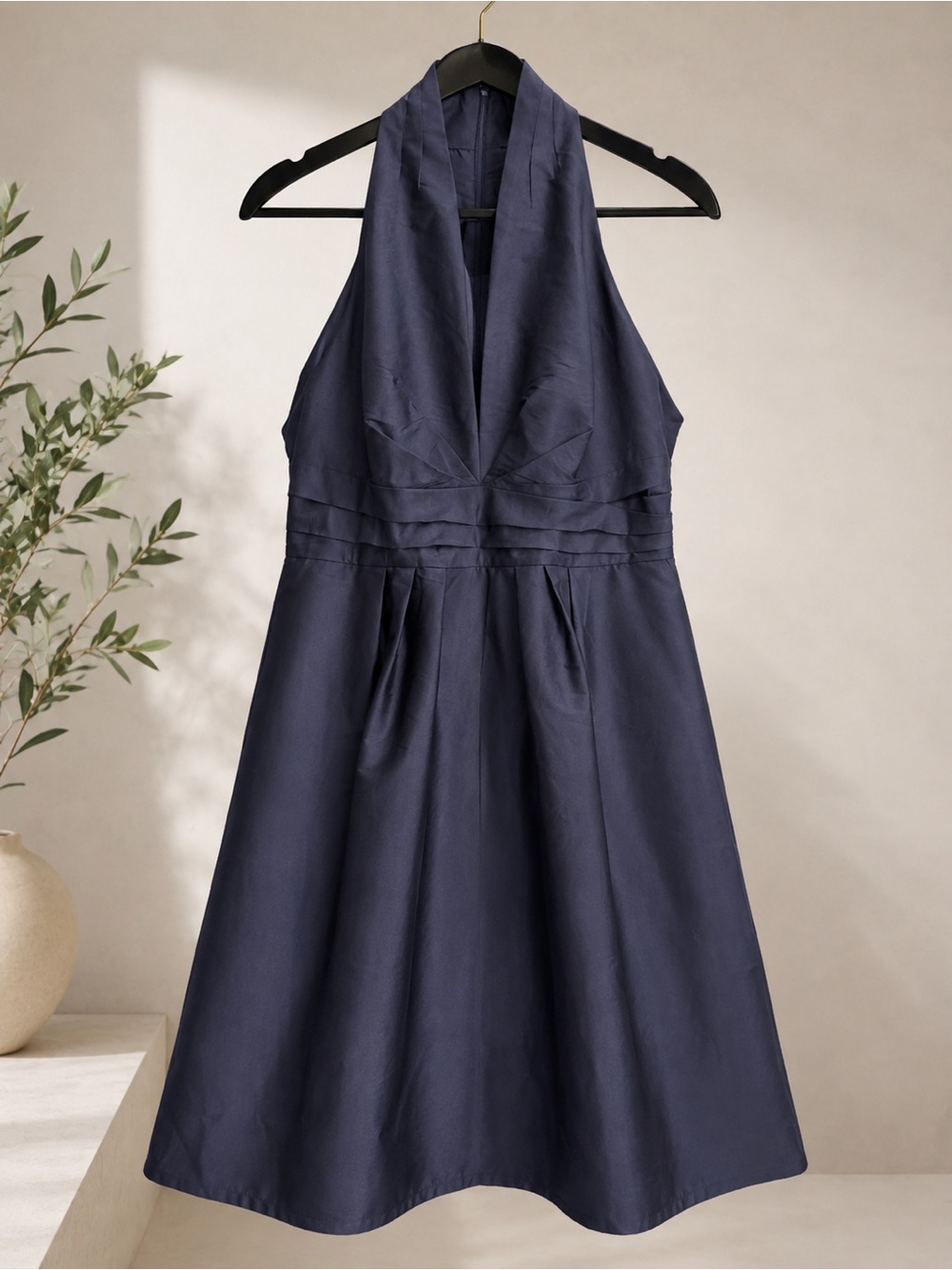 Donna Karan Navy Halter Midi Dress